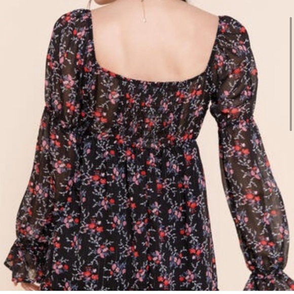 NWT Francesca's Juliet Square Neck Floral Long Sleeve Mini Dress - Picture 6 of 9